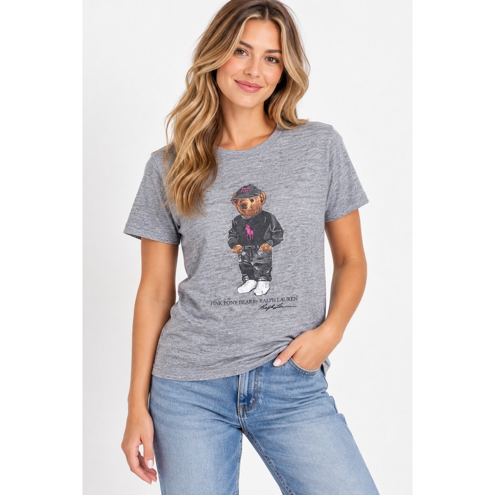 Polo Ralph Lauren Pink Pony Bear Graphic T-Shirt Gray Heather SP